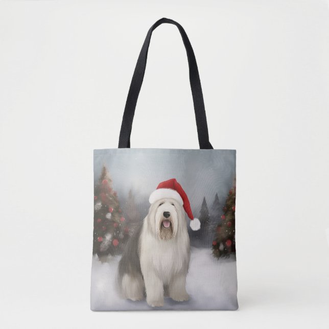 Gammal engelsk herdehund i snö jul tygkasse (Framsida)