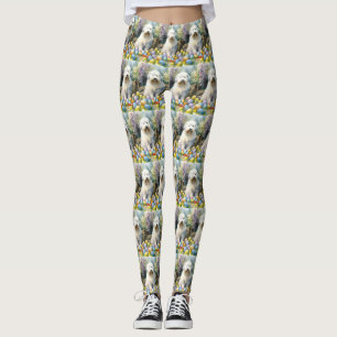 Gammal engelsk herdehund med påskägg semester leggings