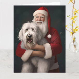 Gammal engelsk herdehund med Santa Claus festlig Kort