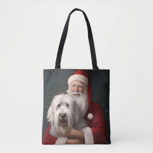 Gammal engelsk herdehund med Santa Claus festlig Tygkasse