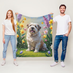 Gammal engelsk herdehund Vårblommor Målning Fleecefilt