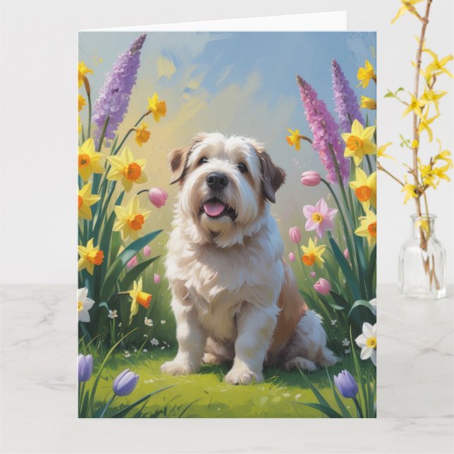 Gammal engelsk herdehund Vårblommor Målning Kort (Gul blomma)