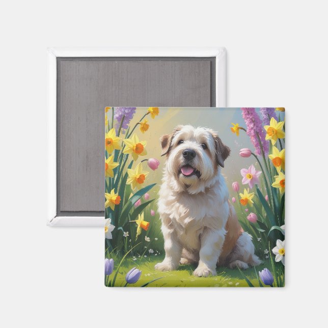 Gammal engelsk herdehund Vårblommor Målning Magnet (Front/Back)