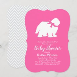 Gammal engelsk Sheepdog Hund Baby Shower Girl Rosa Inbjudningar