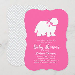 Gammal engelsk Sheepdog Hund Baby Shower Girl Rosa Inbjudningar