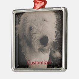 Gammal engelsk Sheepdog Julgransprydnad Metall