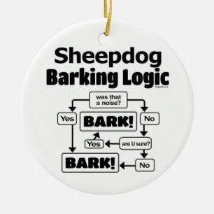 Gammal engelsk Sheepdog som skäller logik Julgransprydnad Keramik