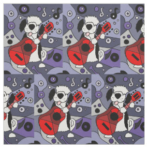 Gammal engelsk Sheepdog spelar Guitar Tyg