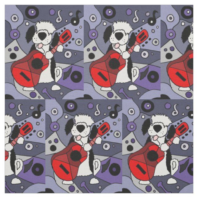 Gammal engelsk Sheepdog spelar Guitar Tyg (Provkarta)