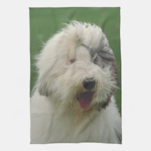 Gammal engelsk Sheepdoghundkökshandduk Kökshandduk