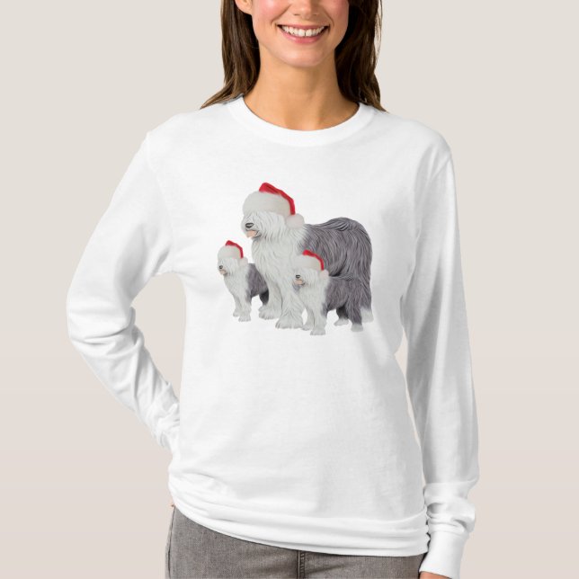 Gammal engelsk SheepdoglångärmadT-tröja, vit Tee Shirt (Framsida)