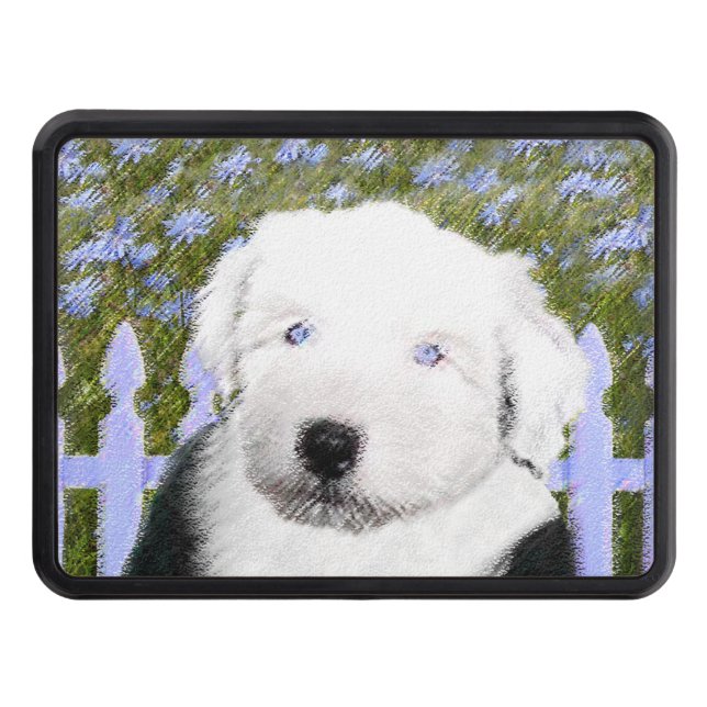 Gammal engelsk Sheepdogvalpmålning - hundkonst Dragkroksskydd (Framsidan)