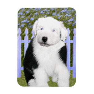 Gammal engelsk Sheepdogvalpmålning - hundkonst Magnet