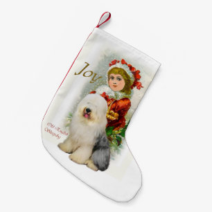 Gammal engelsk Sheepdogvintagejul Liten Julstrumpa