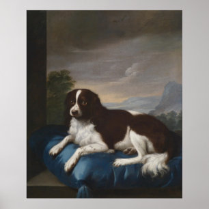 Gammal engelsk springer spaniel på en kudde poster