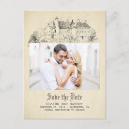 Gammal Fairytale Castle Photo Save Date Meddelande Vykort