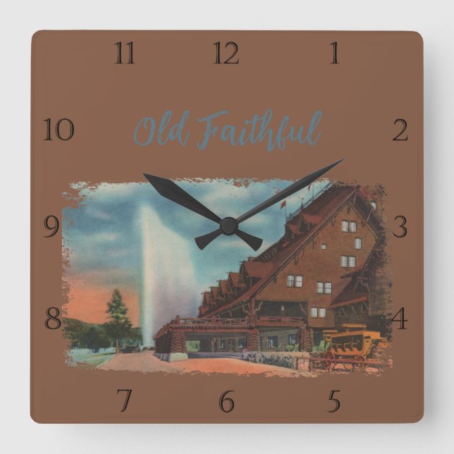 Gammal Faithful Yellowstone Anpassningsbar Square  Fyrkantig Klocka (Framsida)