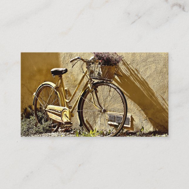 Gammal färgrik gul cykel visitkort (Framsida)