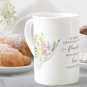 Gammal Farmors Dikt Vacker Bukett med Vilda Blommo Benporslin Mugg