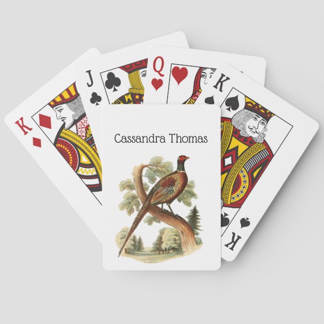 Gammal fasan på gren med träd Teckning Färg Casinokort (Baksidan)