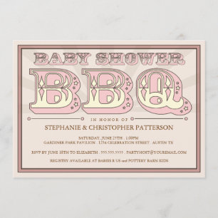 Gammal Fashiated Baby Shower BBQ i Rosa-inbjudan Inbjudningar