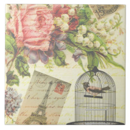 Gammal, fashiated Blommigt Bird Ceramic Tile Kakelplatta