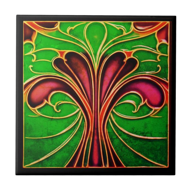 Gammal, fashiated Retro Art Deco Ceramic Tile Kakelplatta (Framsidan)