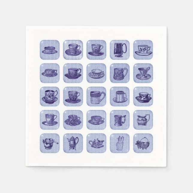 Gammal fashierad Vintage Blue China Tekopp Tea Par Pappersservett (Framsidan)