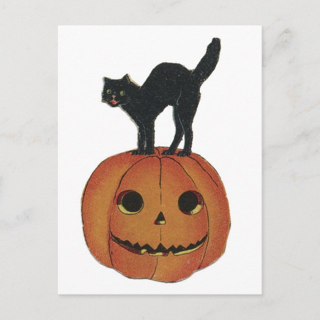 Gammal fashioned Halloween Jack-O-Lantern & Black  Vykort (Framsida)
