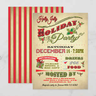 Gammal fashioned Holly Jolly Julfest Inbjudningar