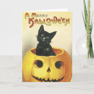 Gammal fashioned Merry Halloween Cat Kort