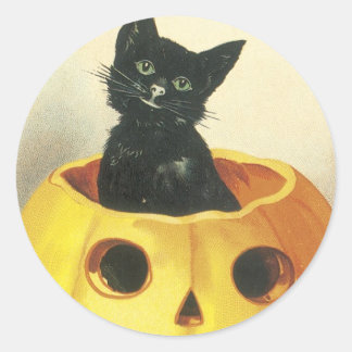 Gammal fashioned Merry Halloween Cat Runt Klistermärke