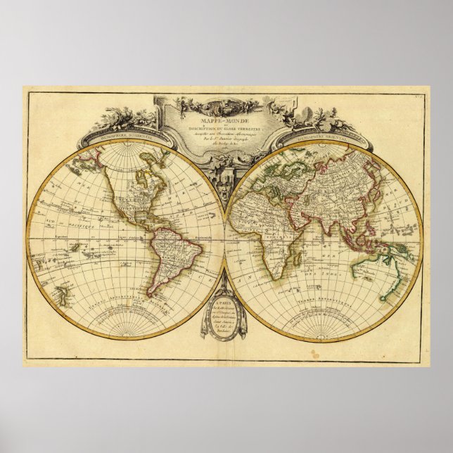 Gammal fashioned World map (1782) Poster (Framsidan)