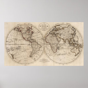 Gammal fashioned World map (1795) Poster