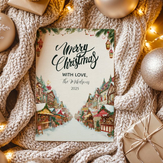 Gammal, fastiserad byjul julkort (Skapare uppladdad)