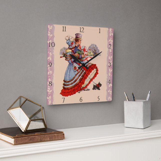 Gammal fastiserad julklapp fyrkantig klocka (Kontor)