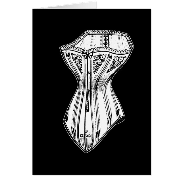 Gammal, fastiserad korsett hälsningskort (Framsidan)