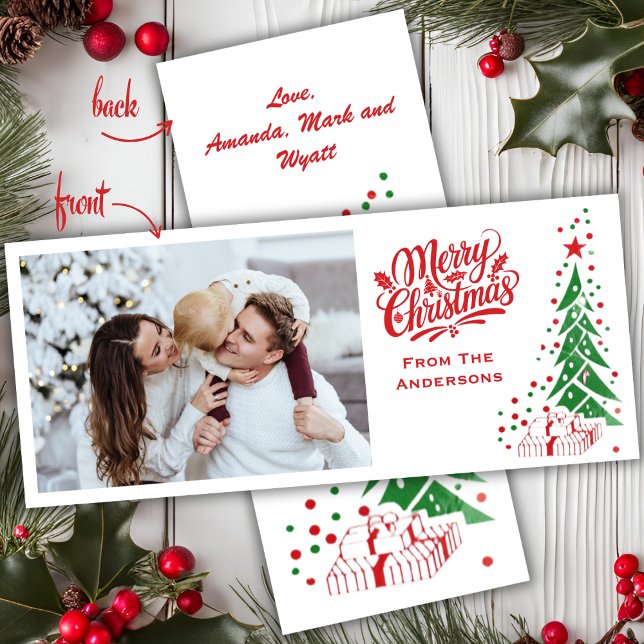 Gammal fastiserad Mid Century-Anpassningsbar Foto- Julkort (Old Fashioned Mid Century Custom Photo Christmas Holiday Card)