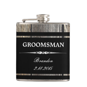 Gammal flaska för bröllop för träsvartGROOMSMAN Fickplunta