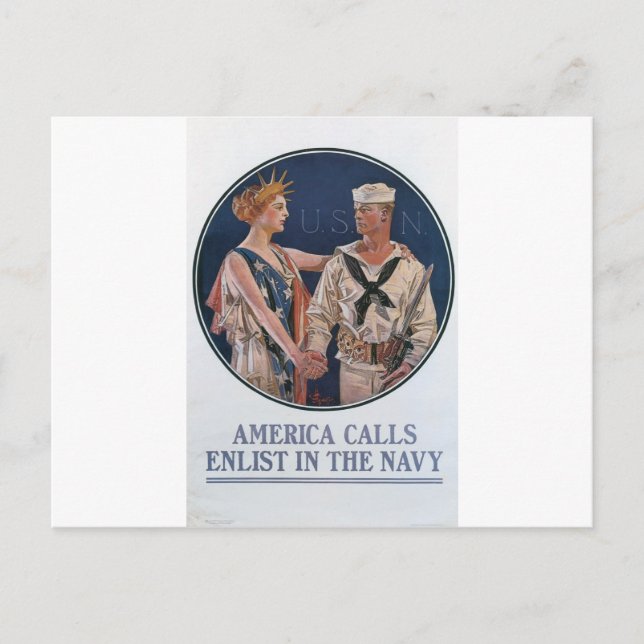 Gammal flottrekrytering Poster omkring 1917 Vykort (Framsida)