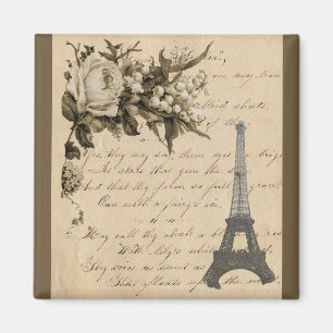 Gammal fransk blommar och det Eiffel torn Magnet