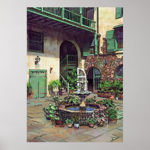 Gammal Fransk Courtyard Poster
