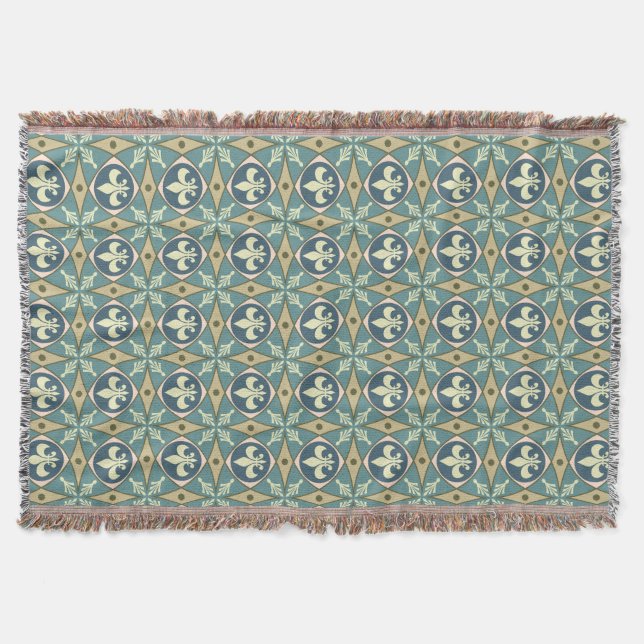 Gammal Fransk Fleur-de-Lis Throw Blanket Mysfilt (Framsidan)