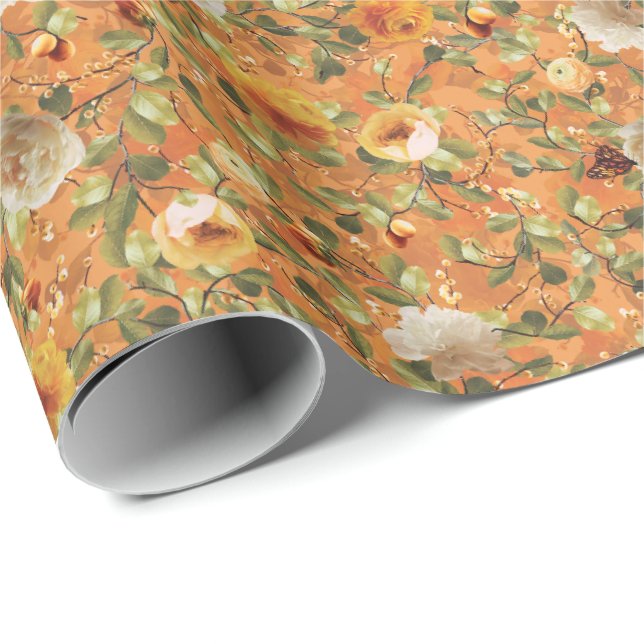 Gammal Garden Orange Mönster Wrapping Papper Presentpapper (Rullad Hörn)