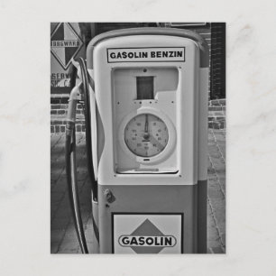 Gammal gaspump svart och vitt foto vykort