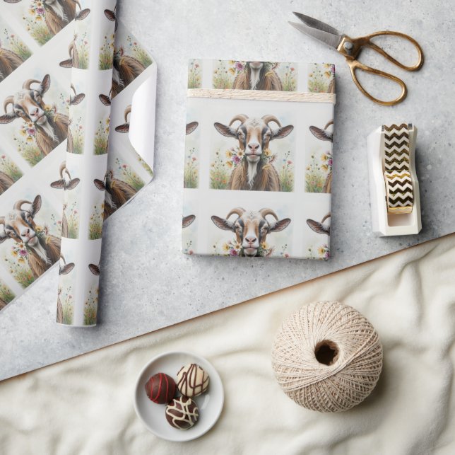 Gammal get med blommor Roligt nyhetsdjur Mönster Presentpapper (Hantverk)