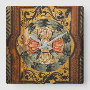 gammal gotisk hist för medeltida wood fyrkantig klocka