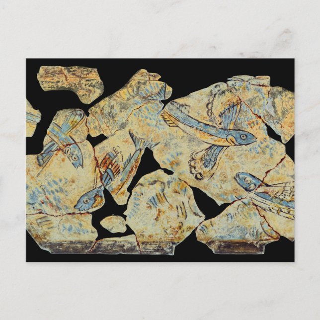 gammal grekisk fisk målning fresko konst väggmålni vykort (Framsida)