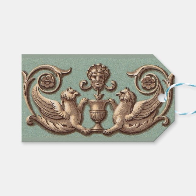 gammal grekisk mask mellan två foenixer presentetikett (Framsidan (Horisontell))