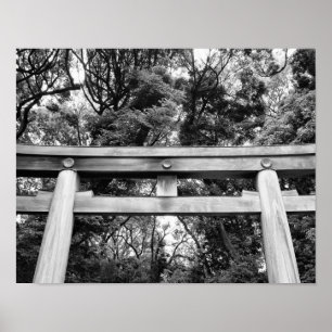 Gammal grind vid Meiji Shrine i Yoyogi Park i Toky Poster